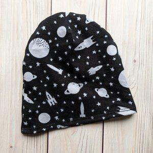 NEW Black + Gray Space Slouchy Beanie - 6-12 mo.